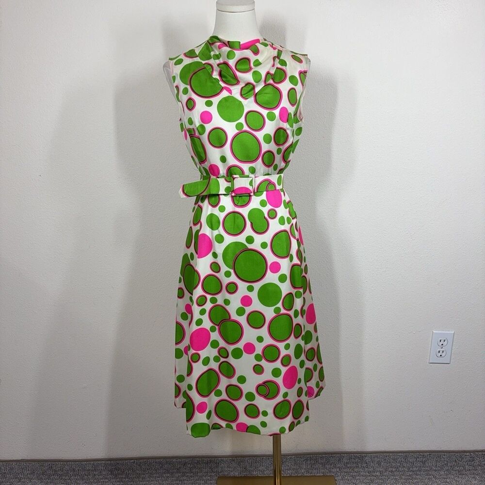 Vintage Dress Womens Small Polka Dot Fit Flare Belted Mod 60s Retro Rockabilly